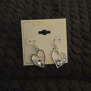 Silver Heart Drop Earrings